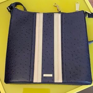 Excellent Brahmin Katie crossbody bag. Navy and cream.